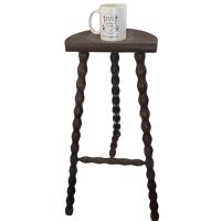 Alternative view of Vintage Stool French Tall Wooden Wood Bar Chair Seat Kitchen Table Farm D Shaped Seat Braced Tabouret c1960-70's