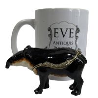 Alternative view of Vintage Decorated Tapir Enamelled Metal Rhinestone Decorated Gift Trinket Jewellery Jewelry Box Storage Ornament c2000