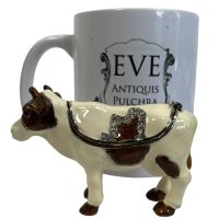 Alternative view of Vintage Decorated Dairy Cow Enamelled Metal Rhinestone Decorated Gift Trinket Jewellery Jewelry Box Storage Table Decoration c2000