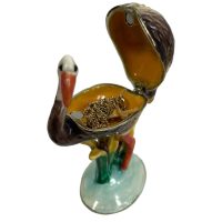 Alternative view of Vintage Decorated Bird Stork Enamelled Metal Rhinestone Decorated Gift Trinket Jewellery Jewelry Box Storage Table Decoration c2000