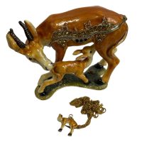 Alternative view of Vintage Decorated Deer Baby Enamelled Metal Rhinestone Decorated Gift Trinket Jewellery Jewelry Box Necklace Storage Decoration c2000