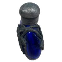 Alternative view of Vintage Chinese Snuff Smelling Salts Small Pewter Metal Wrapped Blue Glass Bottle Holder Apothecary Potion Medicine Perfume c1980's