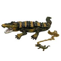 Alternative view of Vintage Decorated Crocodile Enamelled Metal Rhinestone Decorated Gift Trinket Jewellery Jewelry Box Storage Display Decoration c2000
