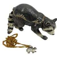 Alternative view of Vintage Decorated Raccoon Enamelled Metal Rhinestone Decorated Gift Trinket Jewellery Jewelry Box Storage Display Decoration c2000