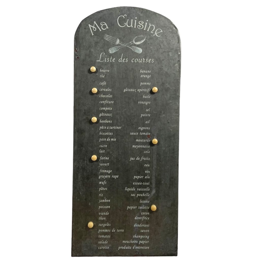 Vintage French Liste Des Courses Wall Hanging Metal Shopping List Reminder Magnetic Display Wall Kitchen Decor c1990's