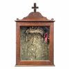 Antique French Wood Wooden Religious Cross Cabinet Case Display Ornament Storage Box Wedding Crown Bonnet Decor c1900's