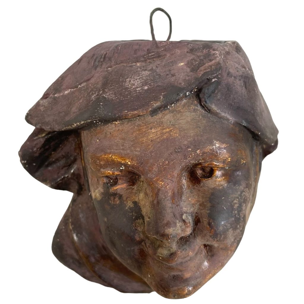 Vintage French Plaster Head Wall Hanging Damage Patina c1910's