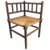 Antique French Corner Chair Woven Raffia Seat Wooden Rest Seating Damaged Display c1920-30's