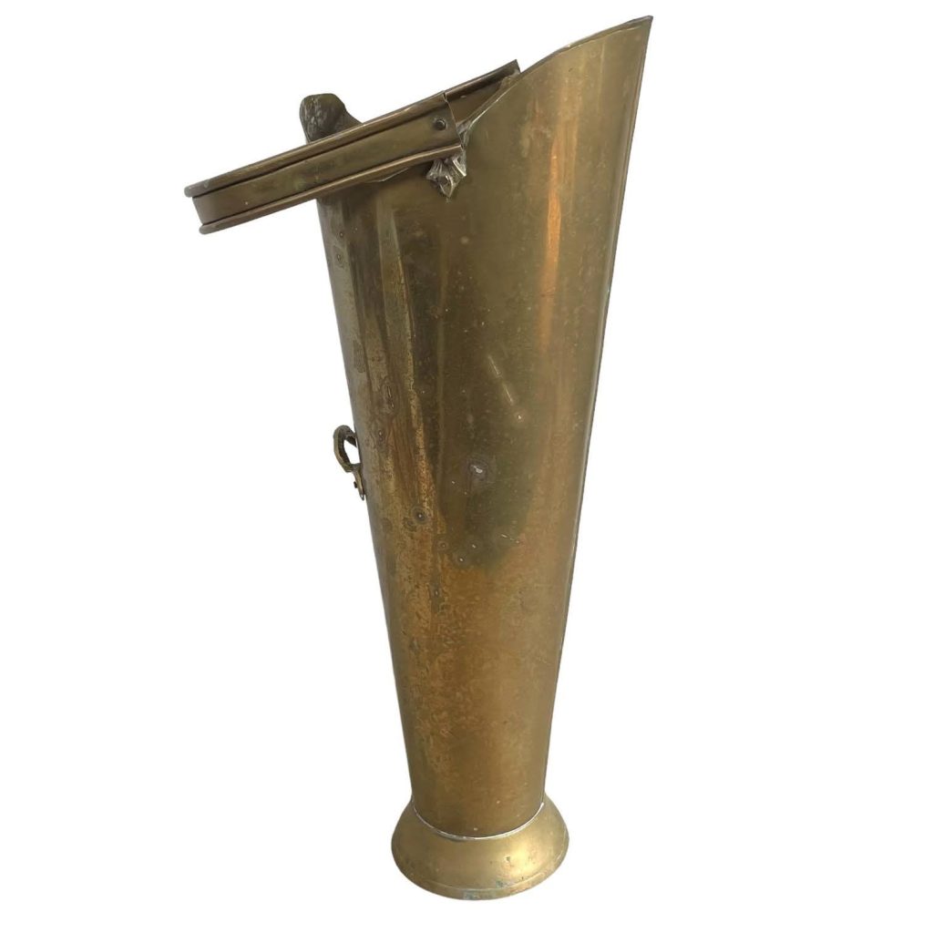 Vintage French Brass Metal Small Umbrella Stick Stand Coal Shuttle Bucket Fireplace Fire Place Furniture c1970's