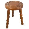 Vintage French Simple Small Stool Table Wooden Wood Chair Seat Bobbin Side Stand Flower Pot Display Shelf Prop Tabouret circa 1970's