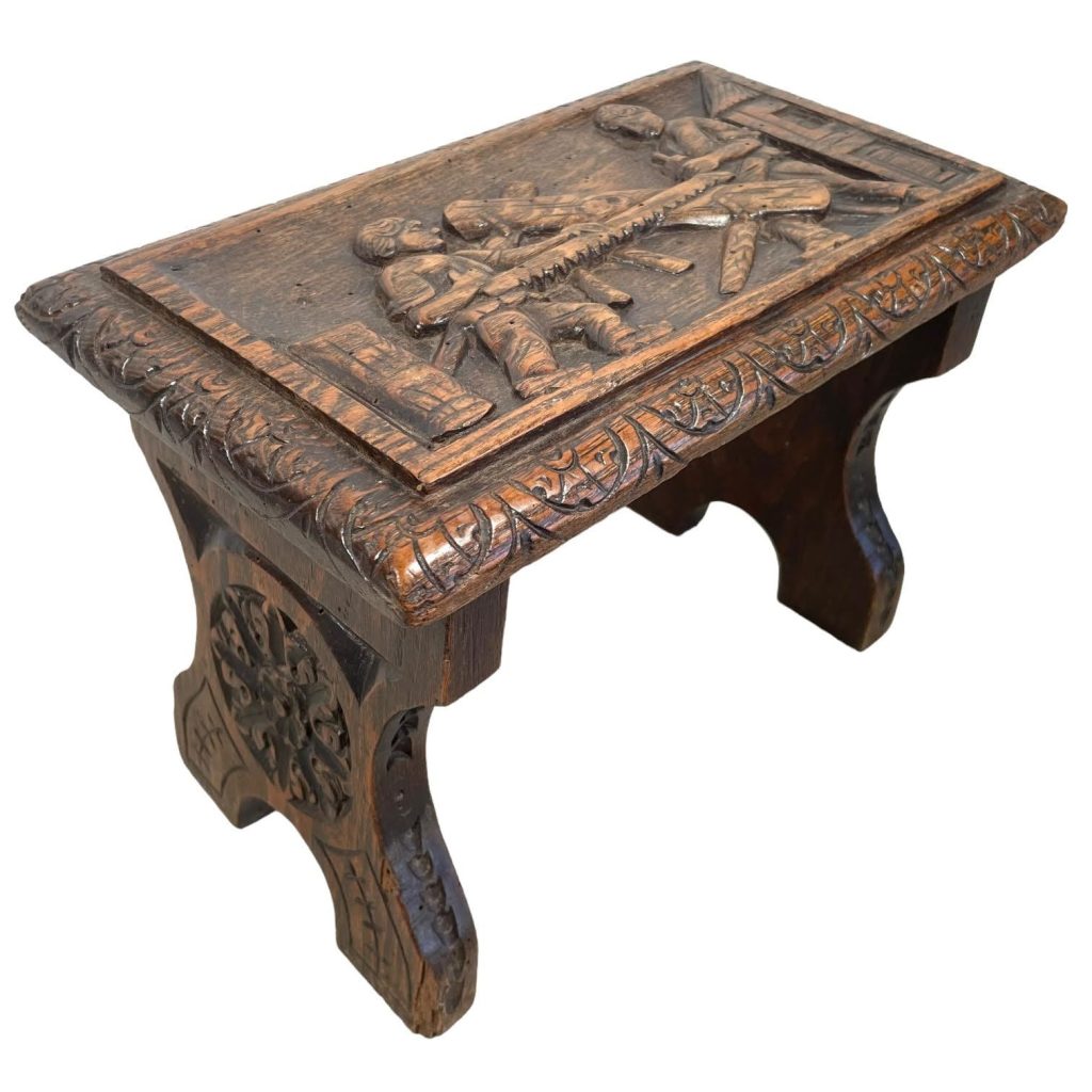 Vintage French Bench Stool Step Small Tiny Table Wooden Wood Chair Seat Side Stand Flower Pot Display Tabouret Lumberjack c1940-50's