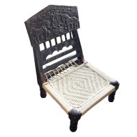 Vintage Indian Folding Wedding Chair Wooden Brown Natural Wood Woven String Stool Chair Stand Rest Seating Prop circa 1970's