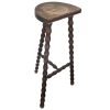 Vintage Stool French Tall Wooden Wood Bar Chair Seat Kitchen Table Farm D Shaped Seat Braced Tabouret c1960-70's