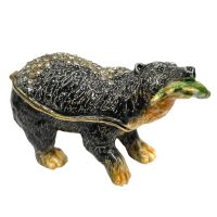 Vintage Decorated Black Bear Enamelled Metal Rhinestone Decorated Gift Trinket Jewellery Jewelry Box Storage Display Decoration c2000
