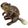Vintage Decorated Beaver Enamelled Metal Rhinestone Decorated Gift Trinket Jewellery Jewelry Box Necklace Storage Decoration c2000