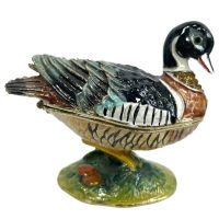 Vintage Decorated Bird Duck Enamelled Metal Rhinestone Decorated Gift Trinket Jewellery Jewelry Box Storage Table Decoration c2000