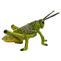 Vintage Decorated Grasshopper Enamelled Metal Rhinestone Decorated Gift Trinket Jewellery Jewelry Box Necklace Storage c2000