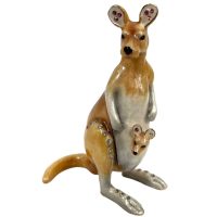 Vintage Decorated Kangaroo Enamelled Metal Rhinestone Decorated Gift Trinket Jewellery Jewelry Box Necklace Storage c2000