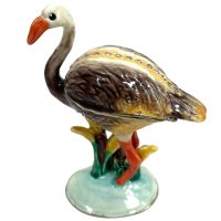 Vintage Decorated Bird Stork Enamelled Metal Rhinestone Decorated Gift Trinket Jewellery Jewelry Box Storage Table Decoration c2000