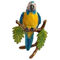 Vintage Decorated Bird Blue Parakeet Enamelled Metal Rhinestone Decorated Gift Trinket Jewellery Jewelry Box Storage Ornament c2000