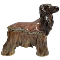 Vintage Decorated Dog Afghan Hound Enamelled Metal Rhinestone Decorated Gift Trinket Jewellery Jewelry Box Storage Ornament c2000