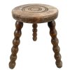 Stool Vintage French Chair Seat Wooden Milking Kitchen Table Round Shaped Seat Bobbin Leg Plant Stand Plinth Tabouret c1960-70's