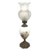 Antique French Ceramic Glass Art Deco Table Lamp Electric Bulb Lamp Adapted Oil Lamp circa 1910s