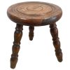 Vintage French Turned Leg Small Stool Table Wooden Wood Chair Seat Side Stand Flower Pot Display Shelf Prop Tabouret circa 1970's