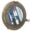 Vintage French Glass Brass Metal Reproduction Porthole Ships Boat Mirror Wall Hanging circa 1980-90's