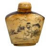 Vintage Chinese Snuff Smelling Salts Hand Etched Small Bottle Holder Bone Apothecary Potion Traditional Medicine c1960-1970's