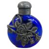 Vintage Chinese Snuff Smelling Salts Small Pewter Metal Wrapped Blue Glass Bottle Holder Apothecary Potion Medicine Perfume c1980's