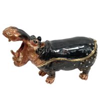 Vintage Decorated Hippopotamus Enamelled Metal Rhinestone Decorated Gift Trinket Jewellery Jewelry Box Storage Decoration c2000