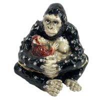 Vintage Decorated Gorilla Baby Enamelled Metal Rhinestone Decorated Gift Trinket Jewellery Jewelry Box Storage Decoration c2000