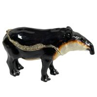 Vintage Decorated Tapir Enamelled Metal Rhinestone Decorated Gift Trinket Jewellery Jewelry Box Storage Ornament c2000