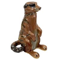 Vintage Decorated Meerkat Enamelled Metal Rhinestone Decorated Gift Trinket Jewellery Jewelry Box Storage Ornament c2000