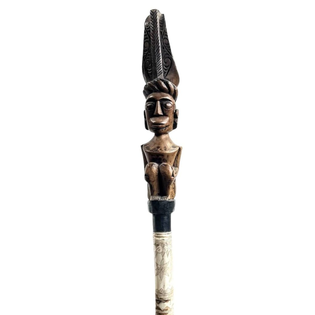 Vintage African Wooden Wood Bone Heavy Walking Stick Cane Aid Man Gentlemans Decor DIsplay Prop Hallway c1960-70's