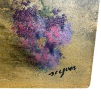 Alternative view of Vintage French Still Life Flowers Poppies In Vase Purple Blue White Study Oil Painting On Wood Board Signed circa 1970-80's