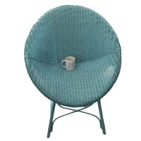 Alternative view of Vintage Chair Asian Rattan Blue Wood Wooden Woven Strung Conservatory circa 1980's