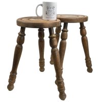 Alternative view of Chunky Stool Plant Stand Vintage French Wooden Wood Chair Seat Kitchen Side Table Kitchen Pot Plinth Display Tabouret circa 1970's