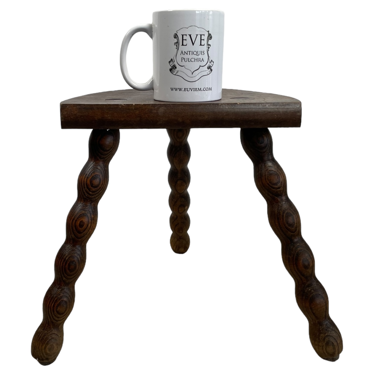 Vintage French Wooden Tripod Bobbin Leg Milking Stool Chair Seat Table Farm D Shaped Seat Plant Rest Stand Plinth Tabouret c1960-70’s 2 Vintage French Wooden Tripod Bobbin Leg Milking Stool Chair Seat Table Farm D Shaped Seat Plant Rest Stand Plinth Tabouret c1960-70's - Image 2