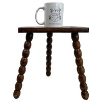 Alternative view of Vintage French Wooden Tripod Bobbin Leg Milking Stool Chair Seat Table Farm D Shaped Seat Plant Rest Stand Plinth Tabouret c1960-70's