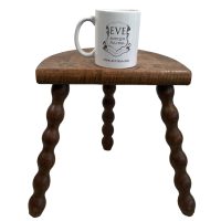 Alternative view of Vintage French Wooden Tripod Bobbin Leg Milking Stool Chair Seat Table Farm D Shaped Seat Plant Rest Stand Plinth Tabouret c1960-70's