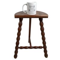Alternative view of Stool Vintage French Traditional Worn REPAIRED DAMAGED D Tall Stool Chair Stand Bobbin Leg Rest Plinth Seating Tabouret c1960's