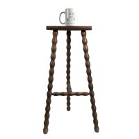 Alternative view of Vintage Tripod Stool French Tall Wooden Wood Bar Chair Seat Kitchen Table Farm D Shaped Seat Braced Tabouret c1960-70's