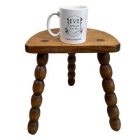 Alternative view of Vintage French Stool Chunky Chair Seat Wooden Milking Kitchen D Shaped Seat Bobbin Leg Plant Stand Plinth Tabouret c1960-70's