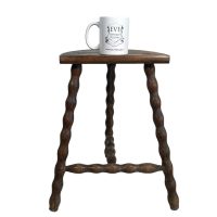 Alternative view of Vintage French Tripod Stool Chair Seat Wooden Milking Kitchen D Shaped Seat Braced Bobbin Leg Rest Stand Plinth Tabouret c1960's