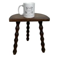 Alternative view of Vintage French Wooden Tripod Bobbin Leg Milking Stool Chair Seat Table Farm D Shaped Seat Plant Rest Stand Plinth Tabouret c1960-70's