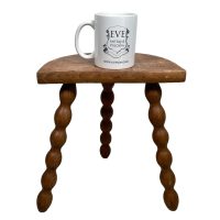 Alternative view of Vintage French Wooden Tripod Bobbin Leg Milking Stool Chair Seat Table Farm D Shaped Seat Plant Rest Stand Plinth Tabouret c1960-70's