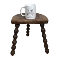 Alternative view of Vintage French Wooden Tripod Bobbin Leg Milking Stool Chair Seat Table Farm D Shaped Seat Plant Rest Stand Plinth Tabouret c1950-60's