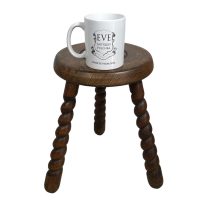 Alternative view of Vintage Stool French Twisty Spiral Bullseye Target Tripod Tabouret Table Wooden Wood Chair Seat Side Stand Pot Display circa 1950-60's